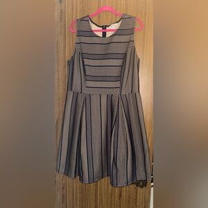 Monteau Navy and Cream Mesh Overlay Dress